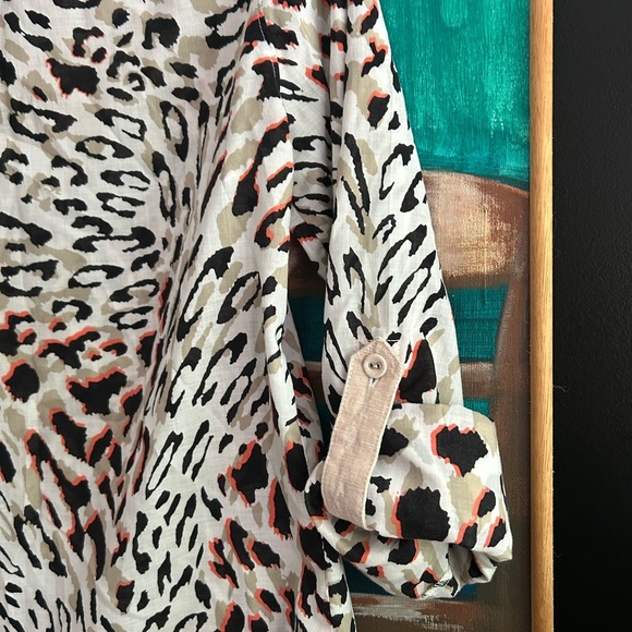 Foxcroft Animal Print Blouse - Black, White, Red 4 - Picture 10 of 16